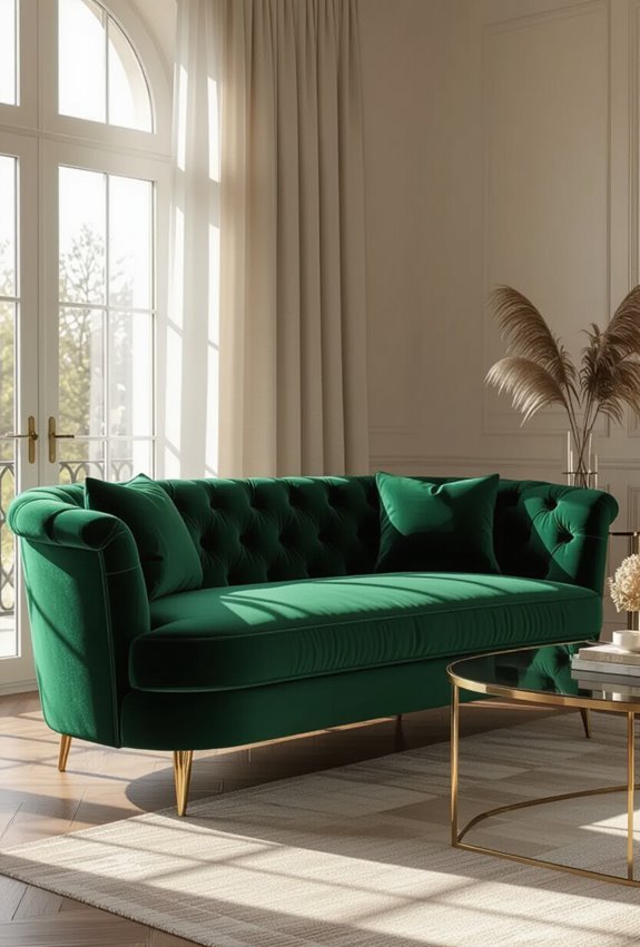 curved tufted glam sofa