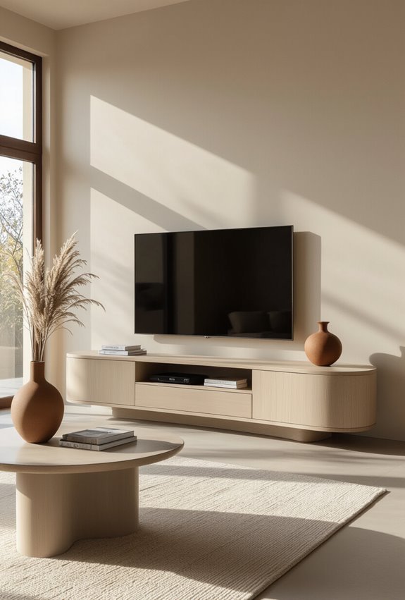 curved tv consoles blend function