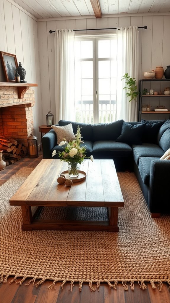 dark couches enhance farmhouse charm