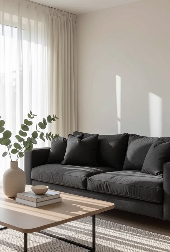 dark sofa light walls