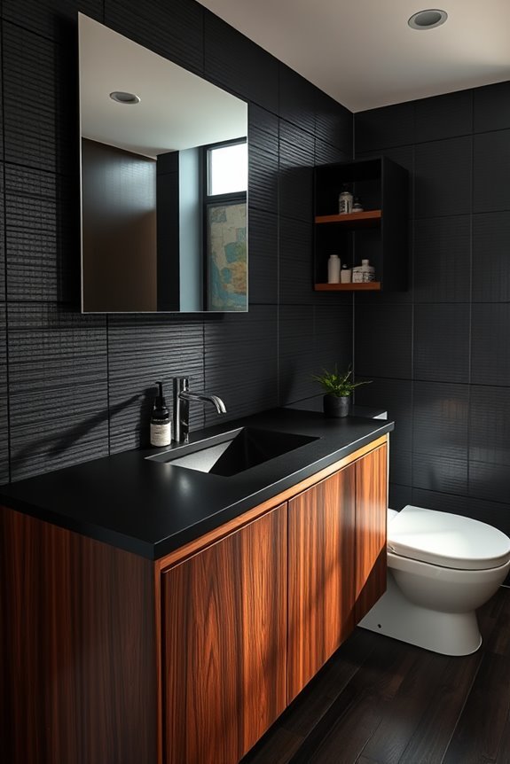 dark wood washroom accents