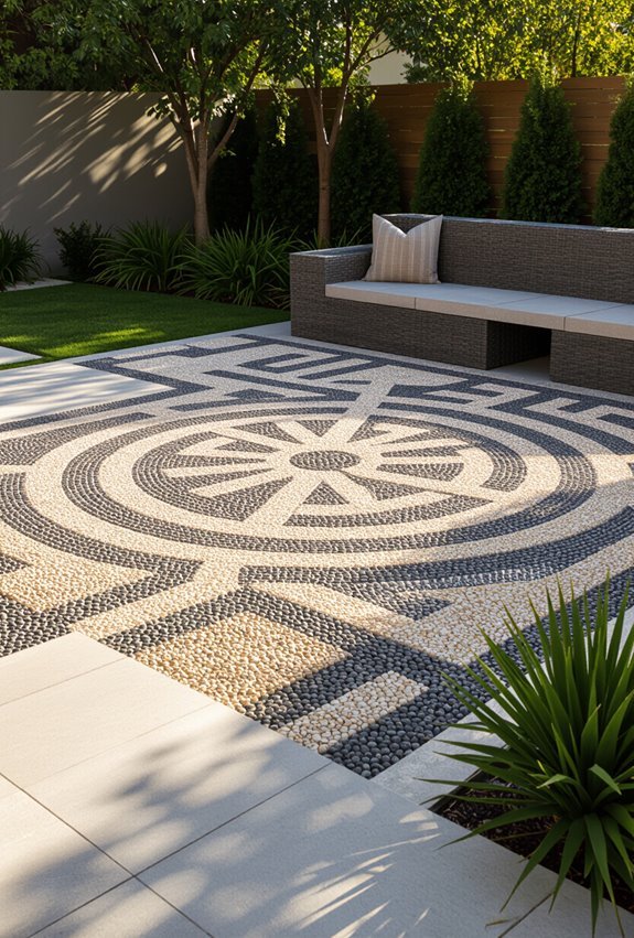 decorative mosaic and geometric gravel