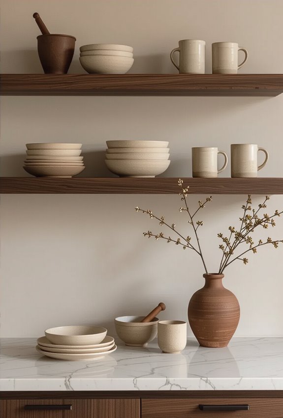 deep brown open shelving