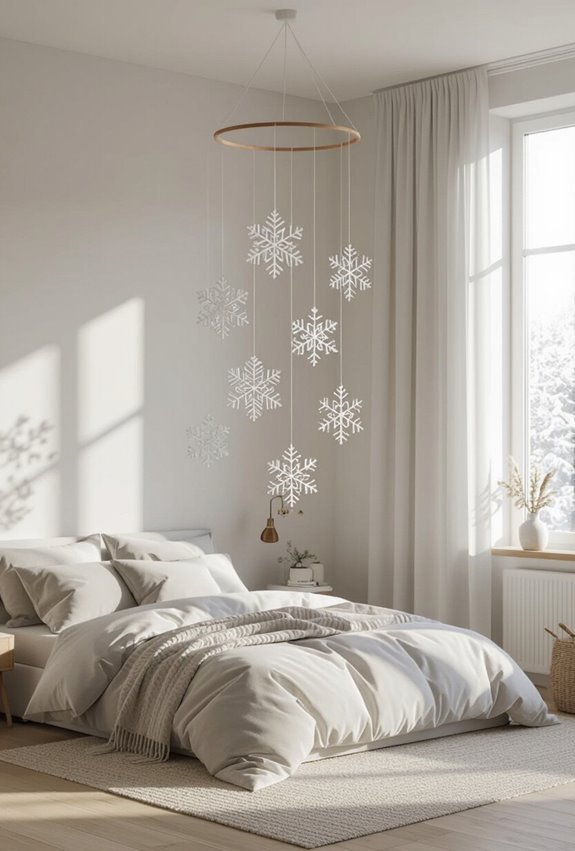 delicate hanging paper snowflake mobile