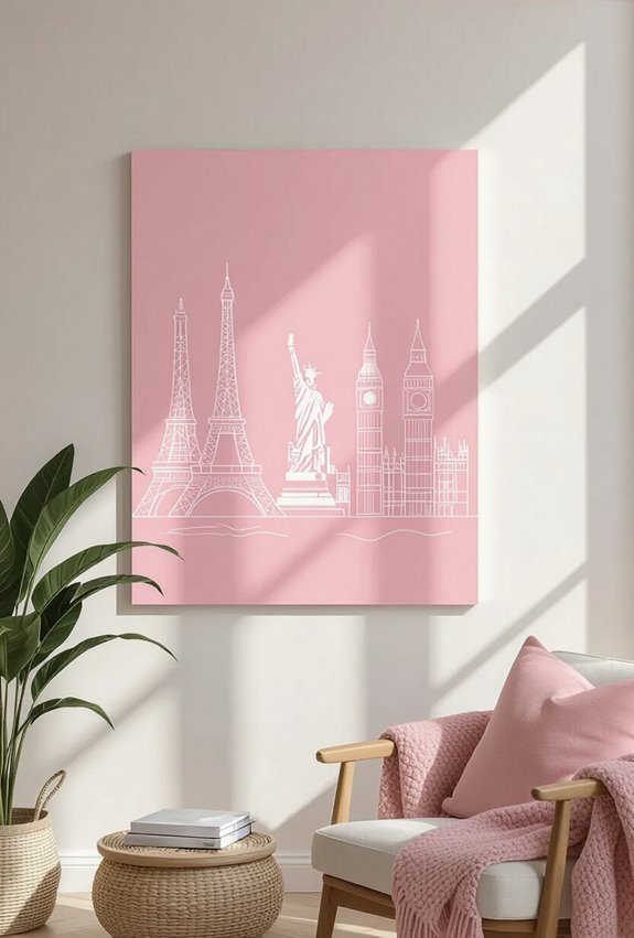 delicate pink minimalist landmark silhouettes