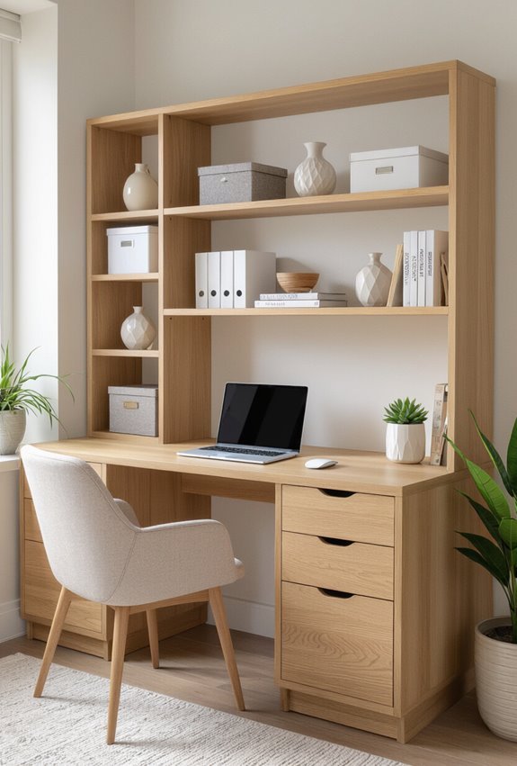 desk integrated fold down bookshelf