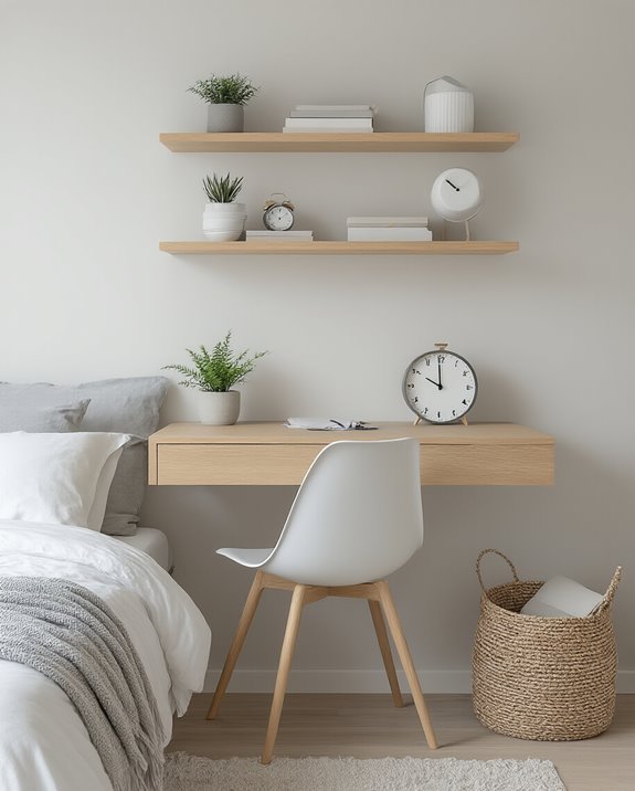 desk with floating shelf