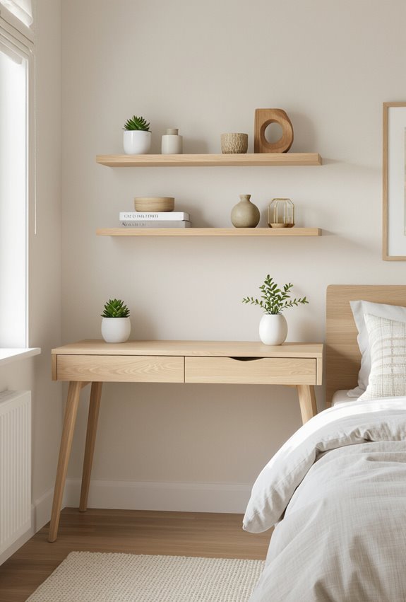 desk with floating shelves