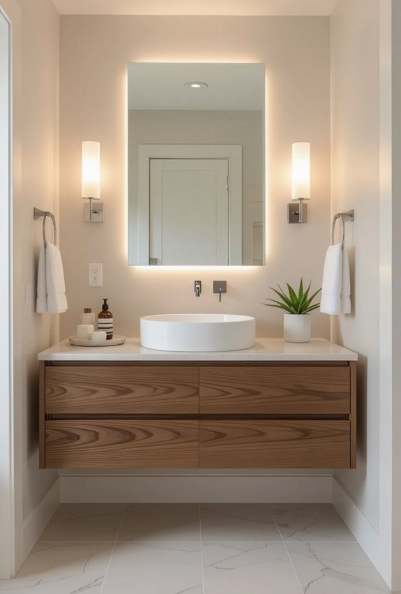 dimmable warm layered bathroom lighting