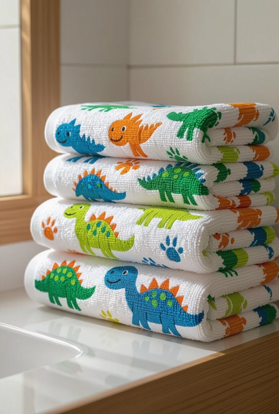 dino themed cozy bath towels