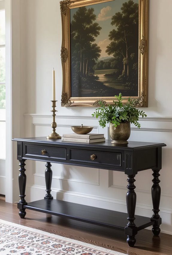 distressed black cabriole console