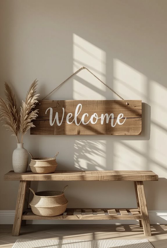 distressed hand carved barnwood welcome