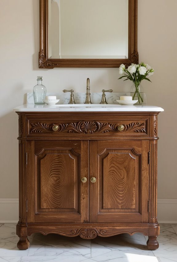 distressed heirloom vintage bathroom cabinetry