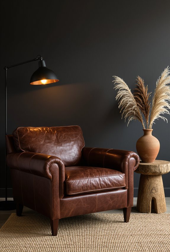 distressed leather accents for warmth