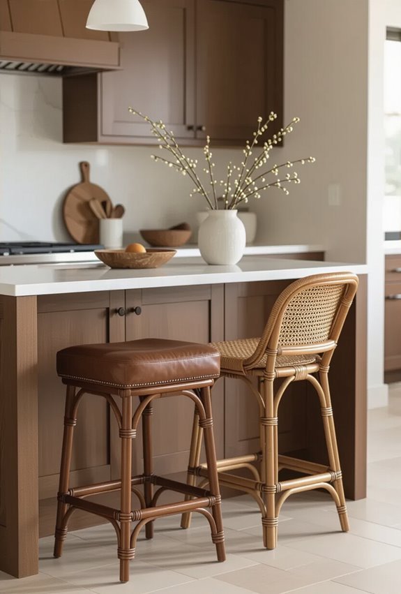 distressed leather and rattan
