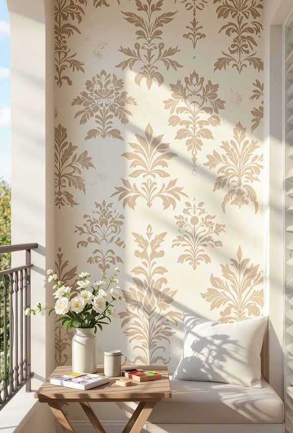 distressed stenciled vintage wallpaper