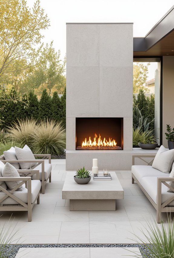 double sided outdoor dividing fireplace
