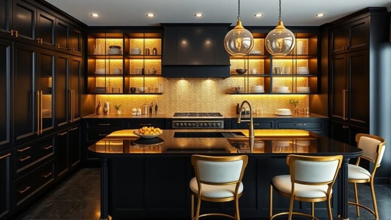 dramatic black and gold kitchens