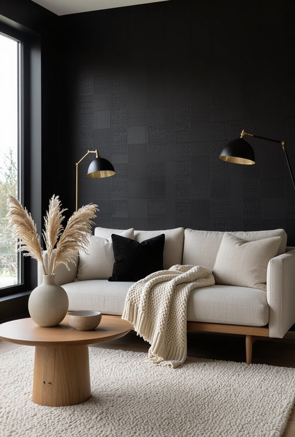 dramatic black wallpaper needs balance