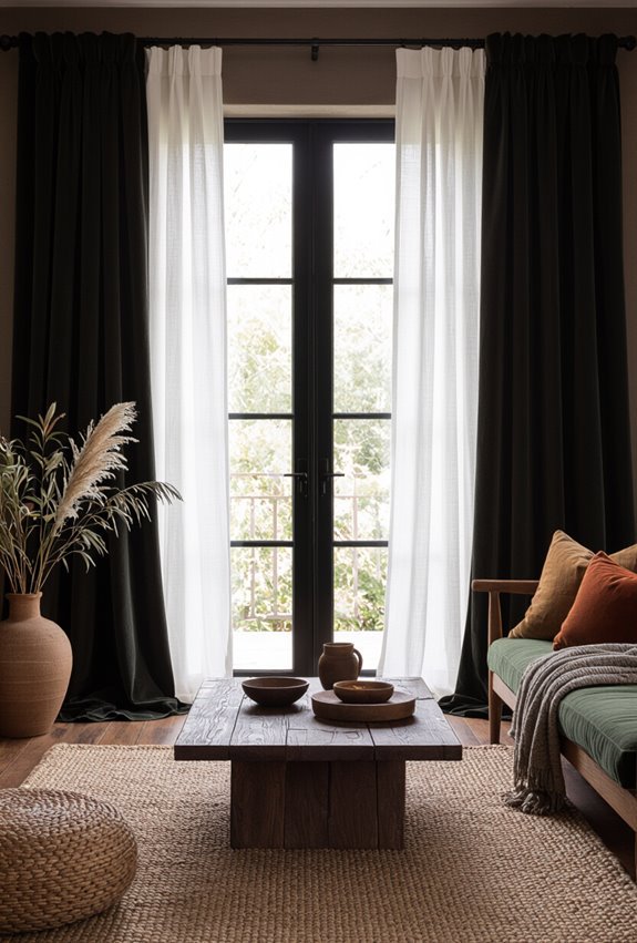 dramatic dark curtains frame windows
