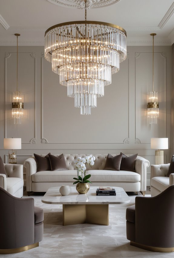 dramatic layered chandelier and pendants