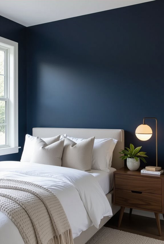 dramatic navy blue bedroom