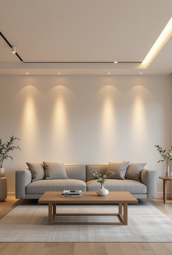 dramatic uplighting enhances ceiling ambiance