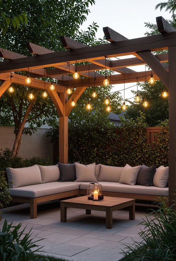 draped bistro lights pergola