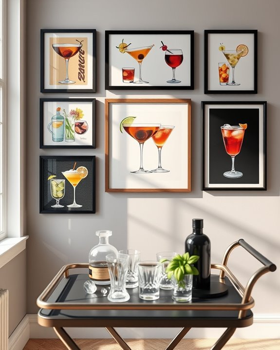 drink themed art gallery wall