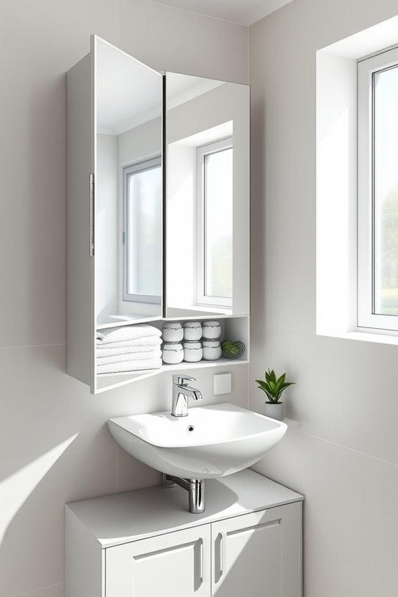 dual purpose mirrored cabinets solution