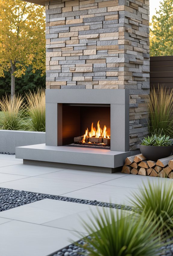 durable modern outdoor fireplace materials
