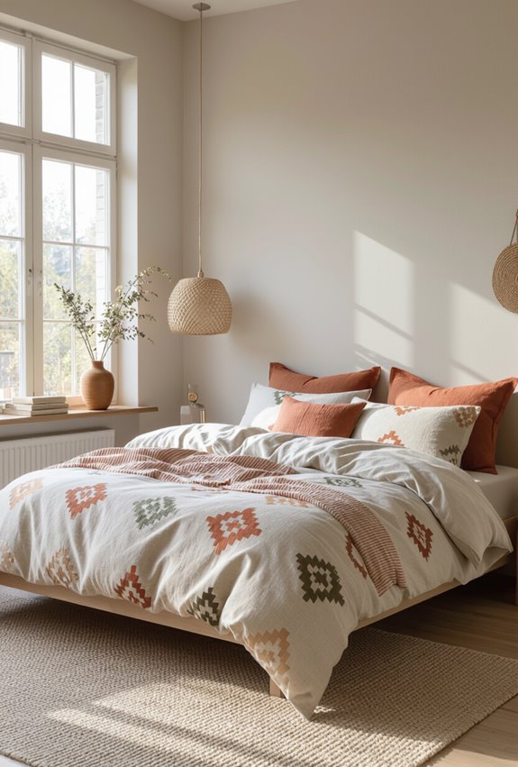 earthy patterned linen bedding