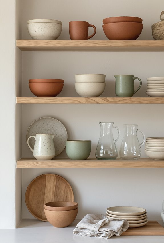 eclectic layered ceramics and glassware