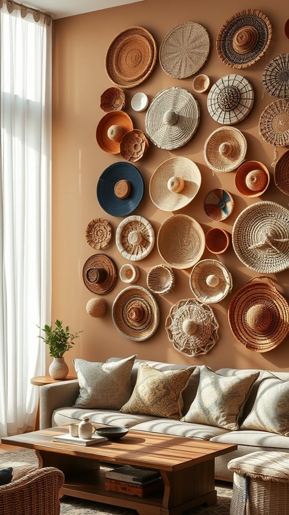 eclectic woven basket display