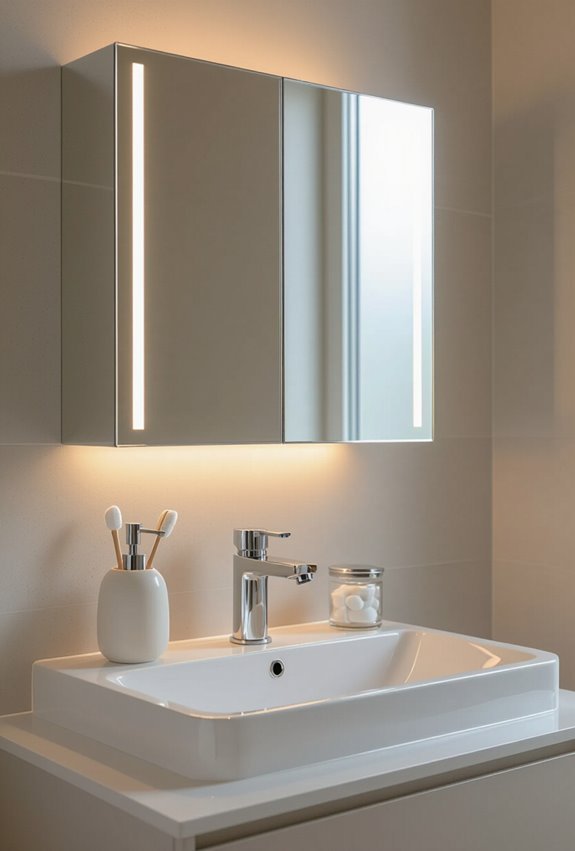 edge lit anti fog mirrored storage