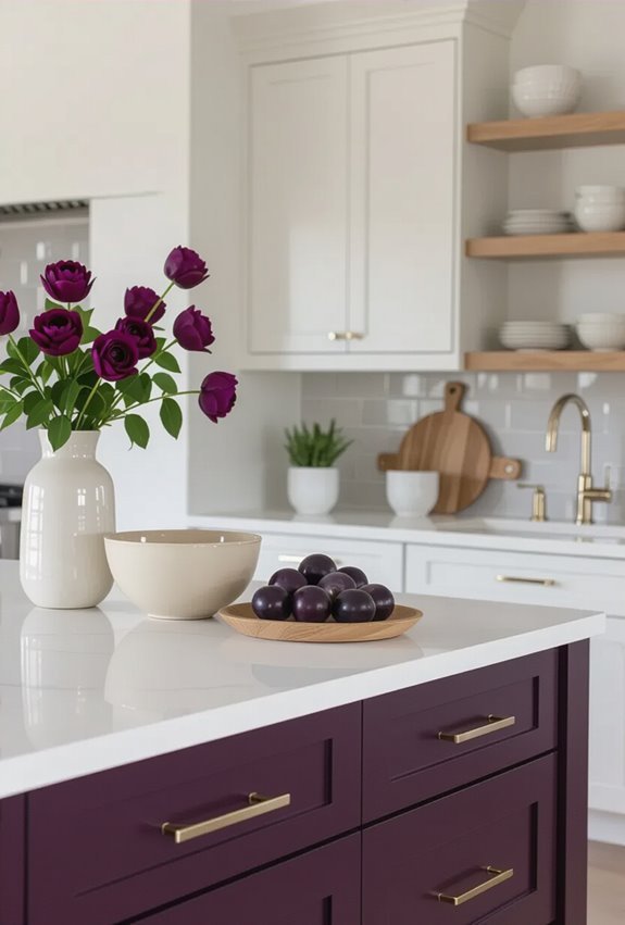 eggplant cabinets balanced accents