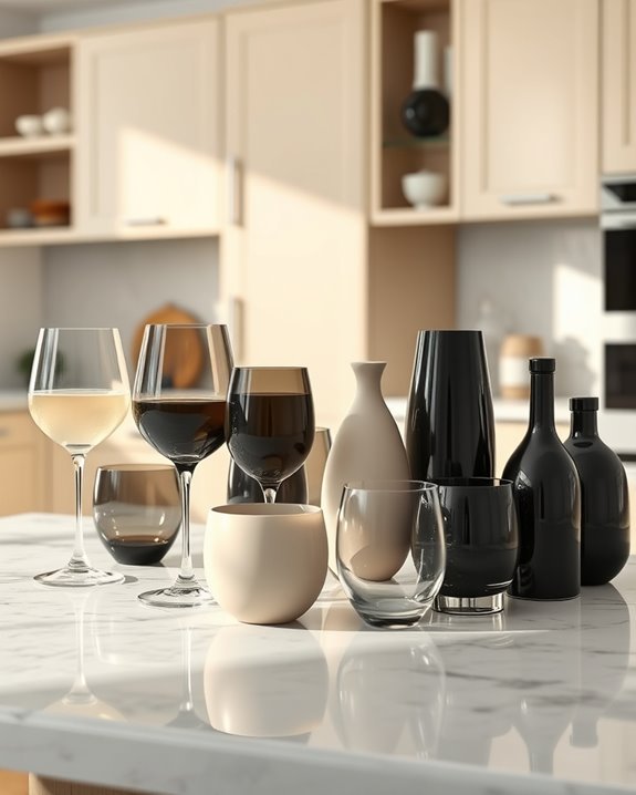 elegant beige and black glassware