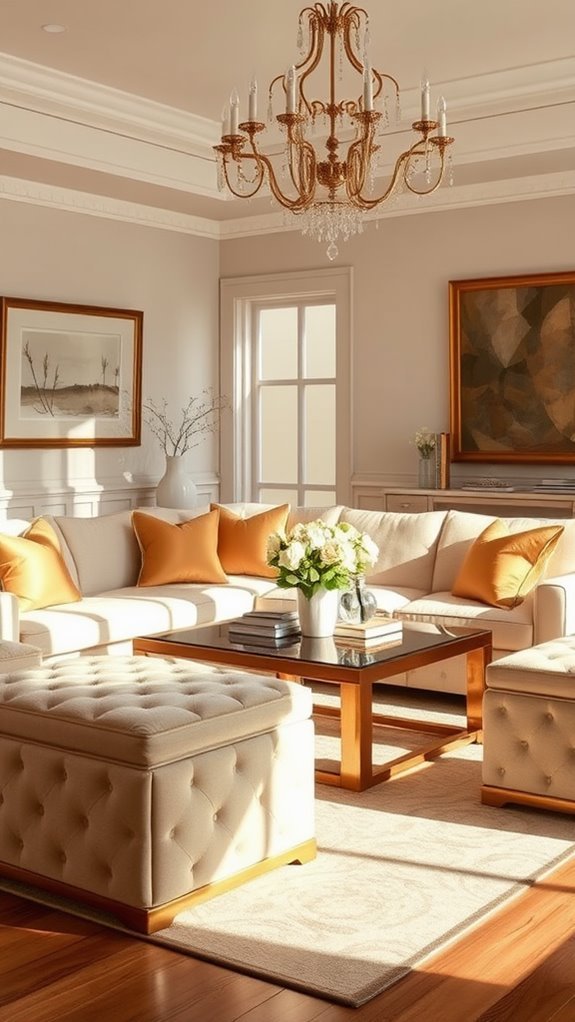 elegant beige gold ottomans