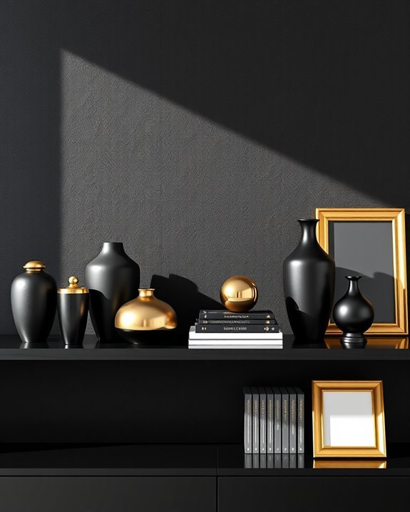 elegant black and gold shelves
