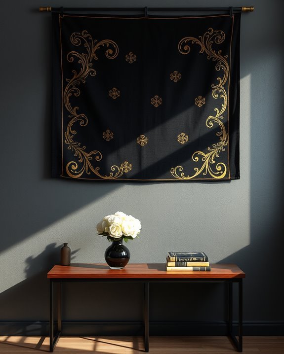 elegant black and gold tapestries