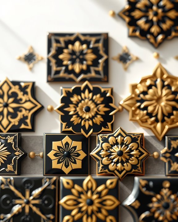 elegant black and gold tiles