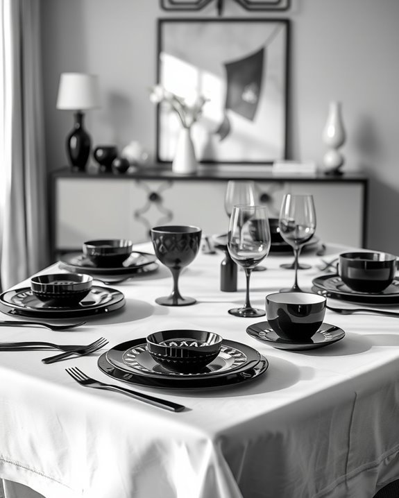 elegant black and white dinnerware
