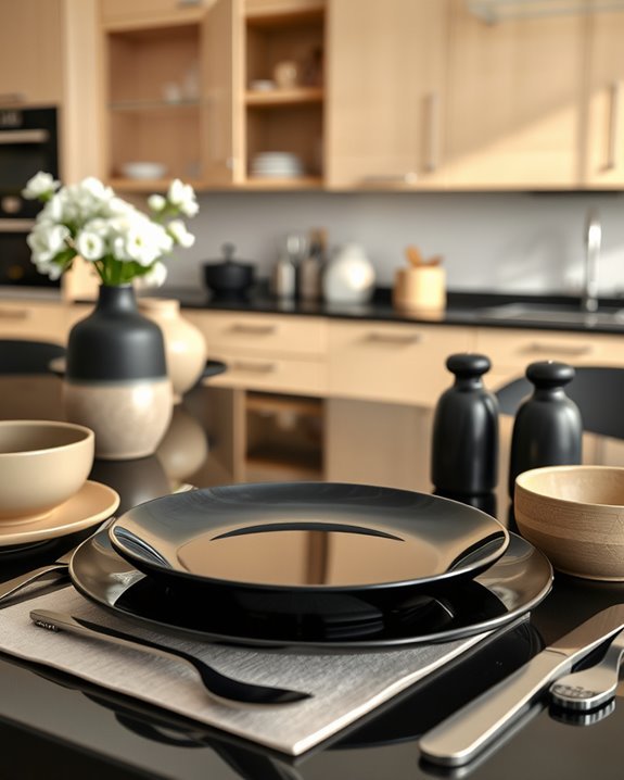 elegant black beige dishware