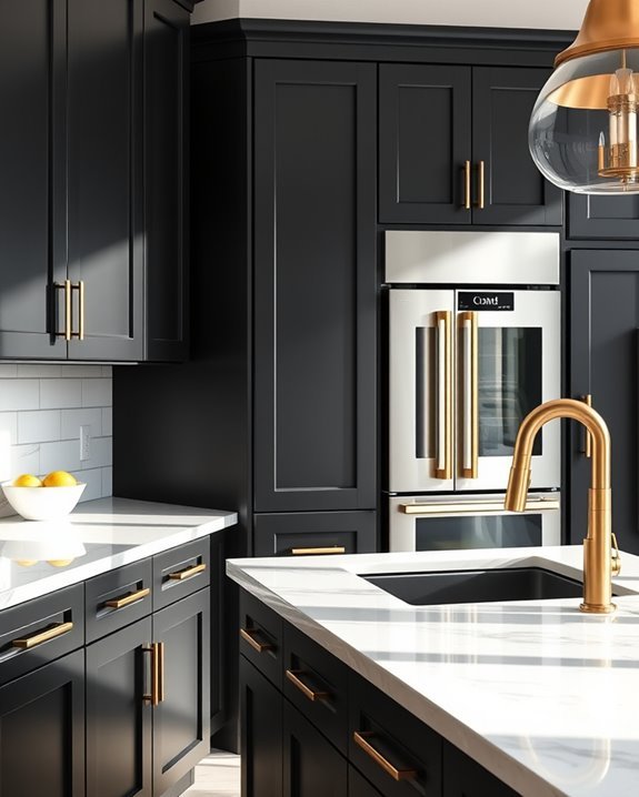 elegant black cabinets gold handles