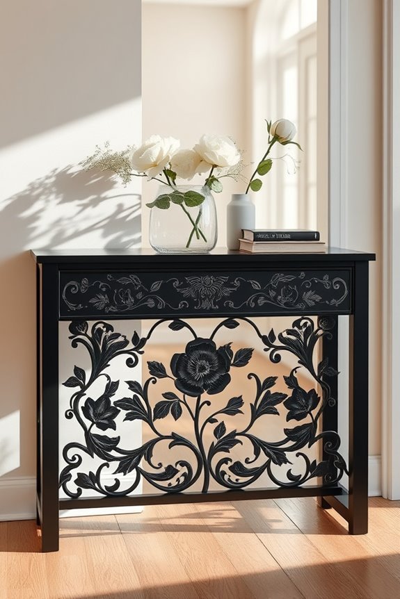 elegant black floral console