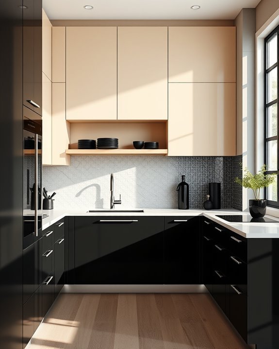 elegant cabinets striking contrast