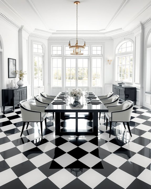 elegant checkerboard dining floors