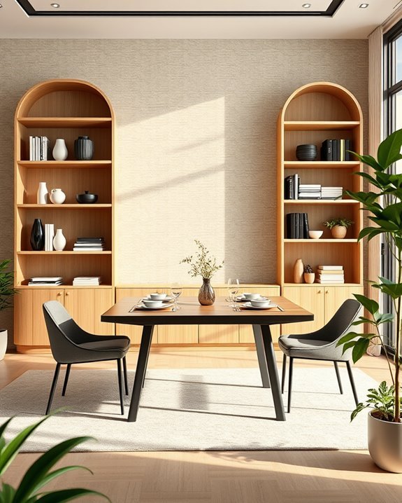elegant curved shelving units