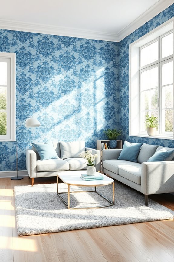 elegant damask blue wallpaper