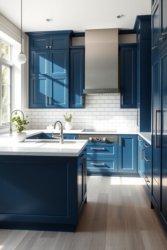 elegant dark blue cabinetry
